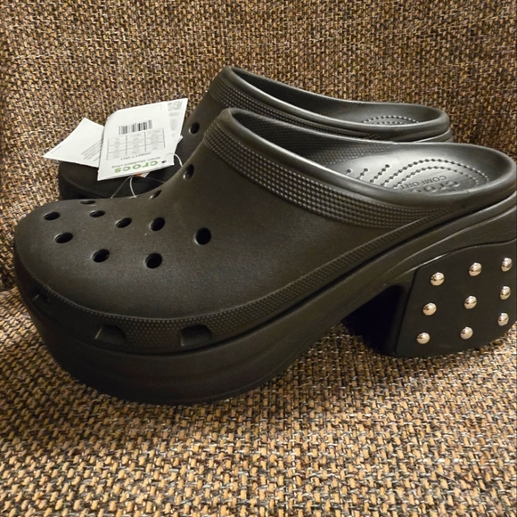 NWT size 11 CROCS Black Platform Studded Heel Siren Clog - Picture 1 of 5